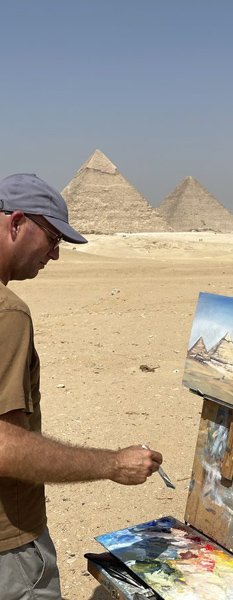 Painting at the Pyramids of Giza, Egypt